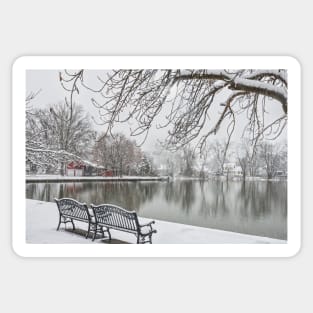 Snowy Benches by the Lake Sticker